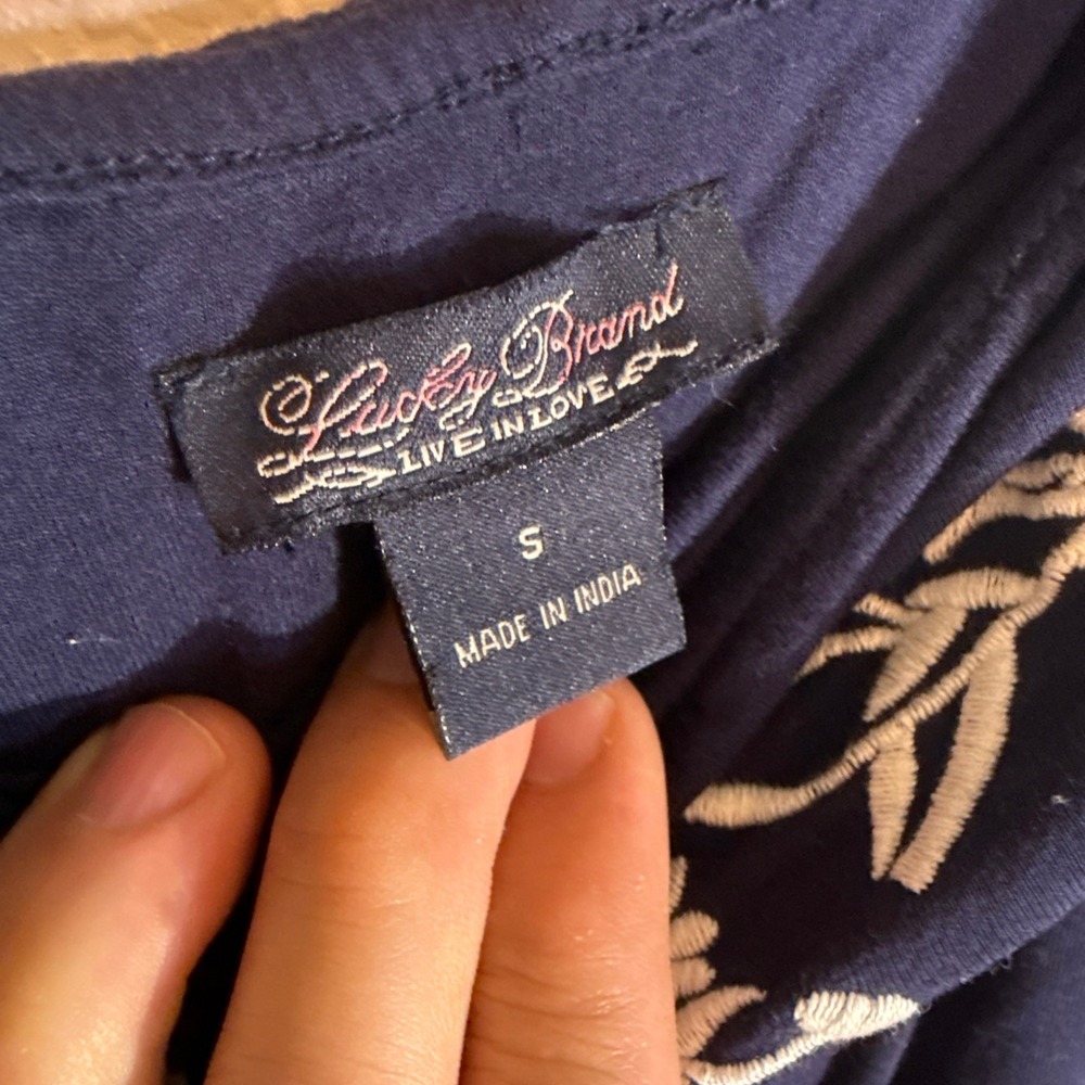 Lucky Brand Small Navy Blue Boho Embroidered Off Shoulder Coquette Mini Dress - Picture 4 of 6